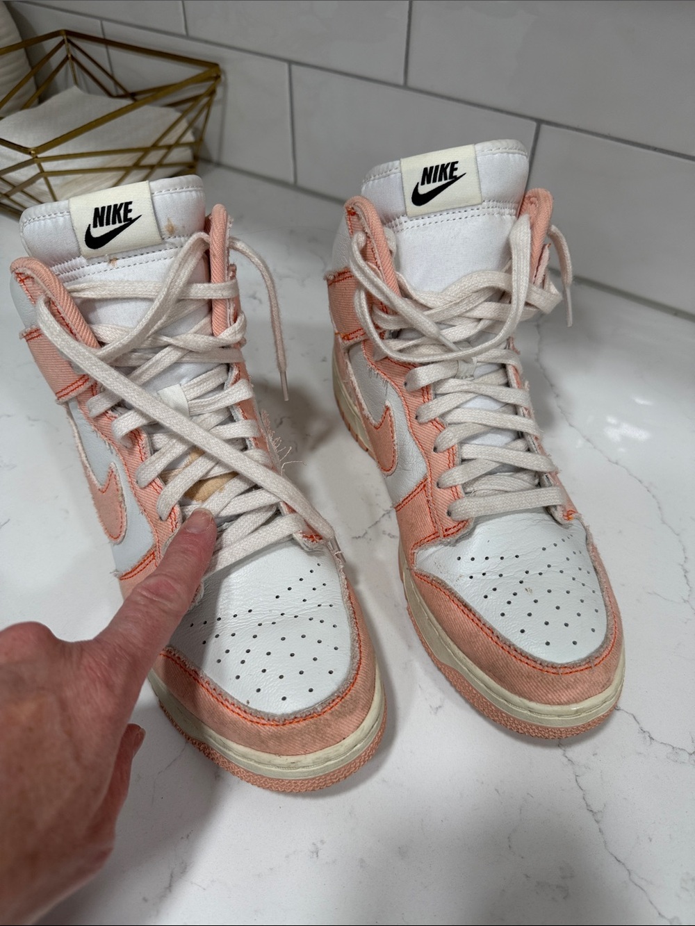 Nike Women’s High-Top Sneakers in White and Peach - Picture 2 of 3